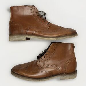 Size 9 - ASOS Men’s Brogue Boots Tan Brown Leather Crepe Sole